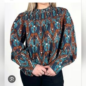 BINDU Malia Long Sleeve Top In Wedgwood Small